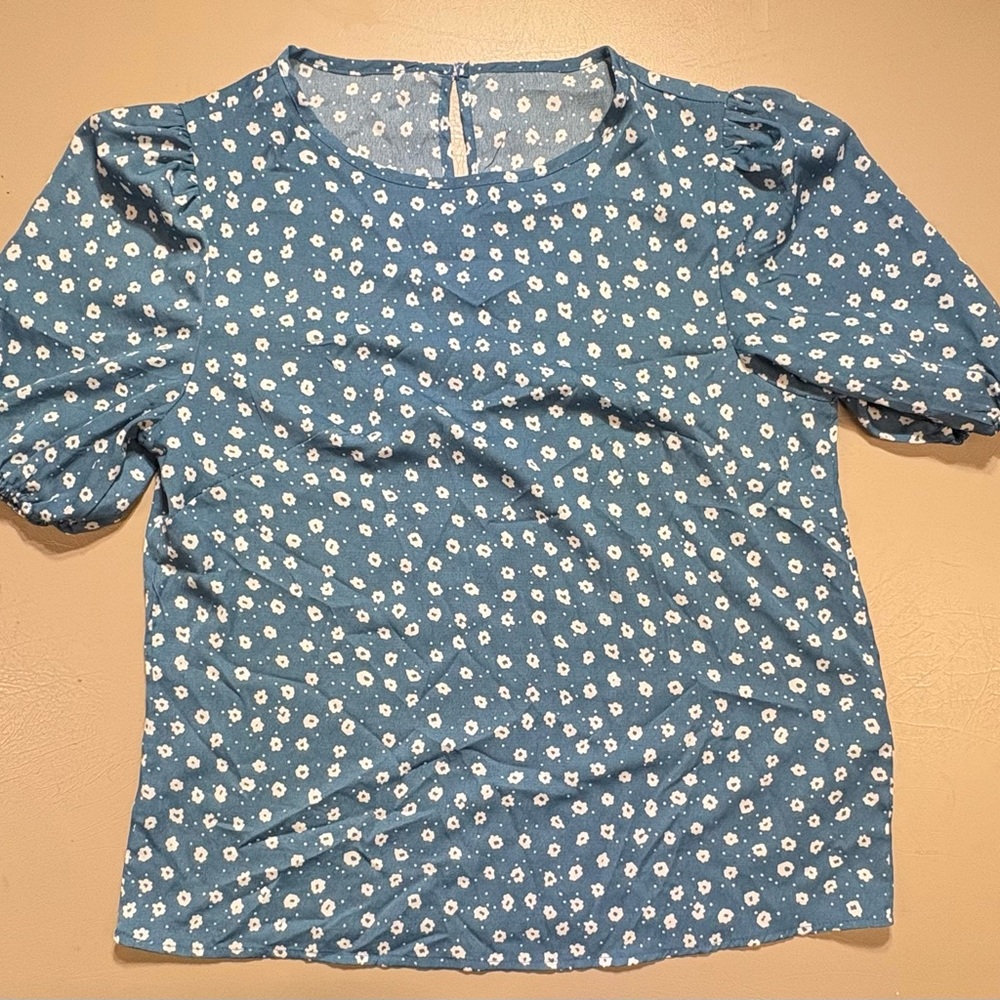 SHEIN Blue and White Floral Blouse